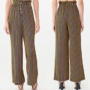 MUST HAVE FOREVER 21 Striped Paperbag Pants Black Mustard White Elastic Waist S